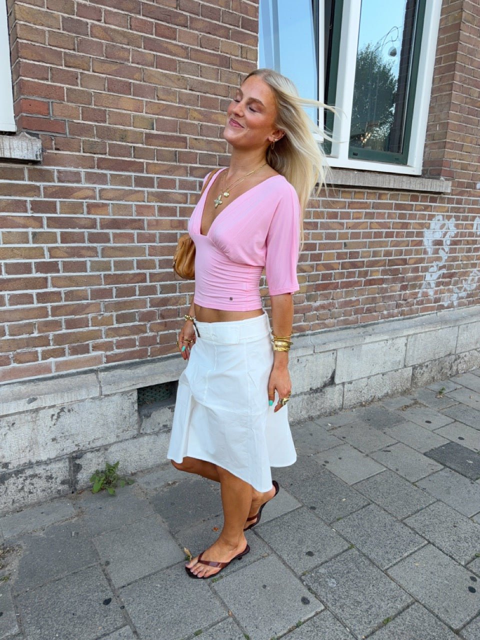 ANNA DEEP V DRAPED SLEEVE TOP IN PINK - scandivv