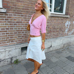 ANNA DEEP V DRAPED SLEEVE TOP IN PINK - scandivv
