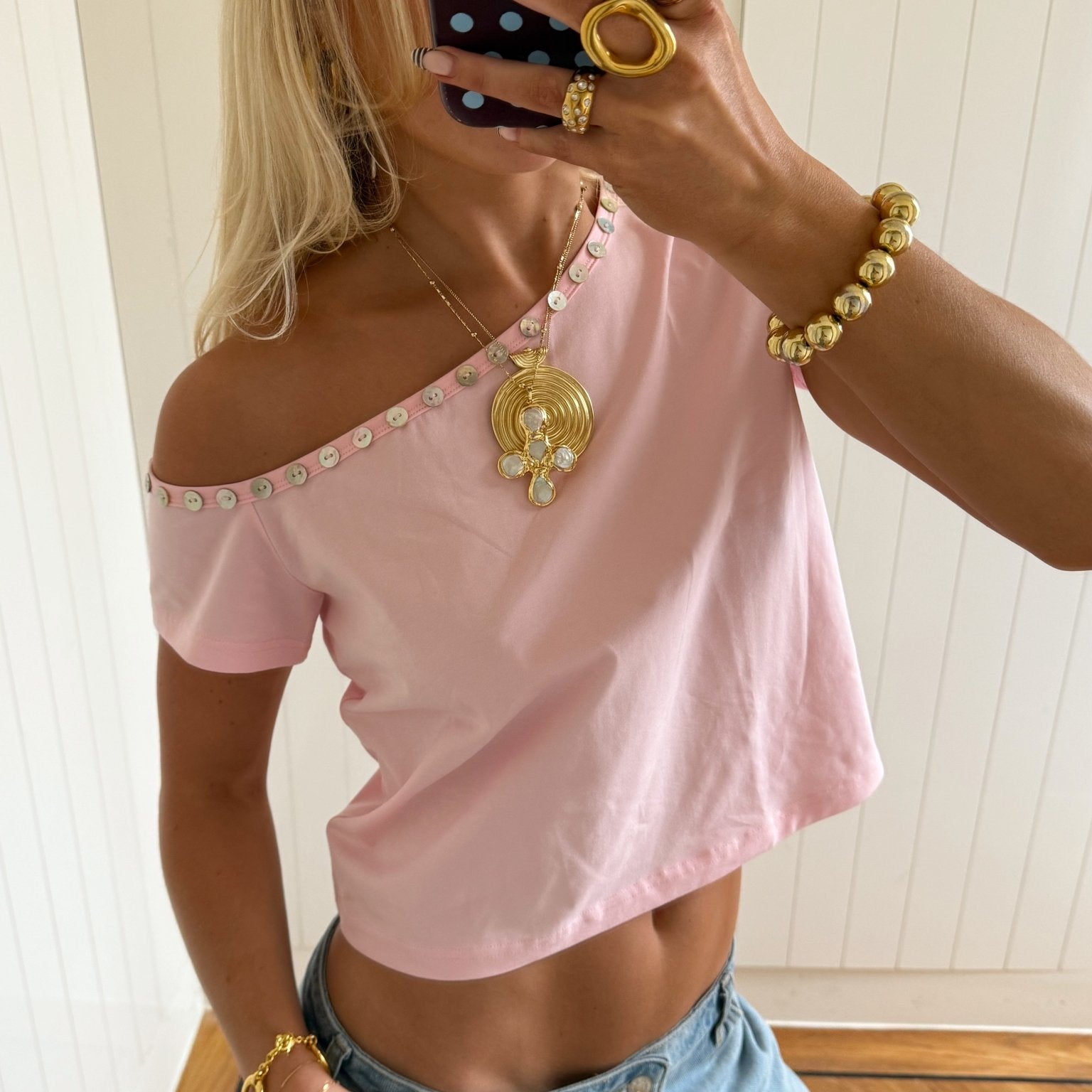 COMING SOON - ADA TOP WITH SHELL BUTTONS IN PINK - scandivv