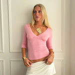EDDA V - NECK 3/4 SLEEVE TOP IN PINK - scandivv