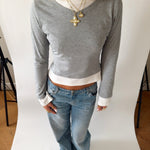 PREORDER - BILLIE LAYERED LONG SLEEVE TOP IN GREY/WHITE - scandivv