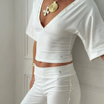MAEVE SHELL BUTTONS V - NECK TOP IN WHITE - scandivv