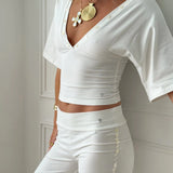 MAEVE SHELL BUTTONS V - NECK TOP IN WHITE - scandivv