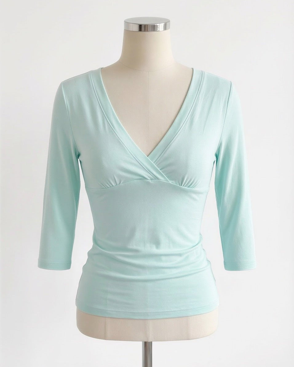 COMING SOON - EDDA V - NECK 3/4 SLEEVE TOP IN AQUA - scandivv