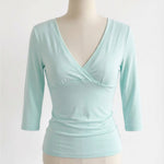 COMING SOON - EDDA V - NECK 3/4 SLEEVE TOP IN AQUA - scandivv